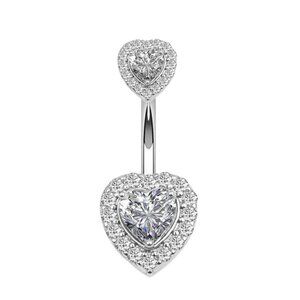 Belly Button Ring Heart Stunning Sterling Silver New Clear Stones Ships USA